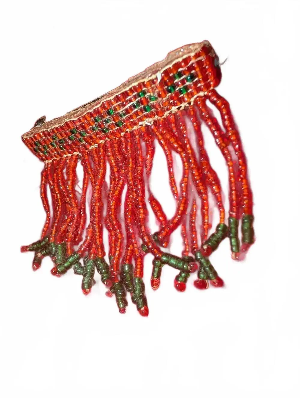 Vintage Red and Green Beaded Fringe Hair Barrette Clip